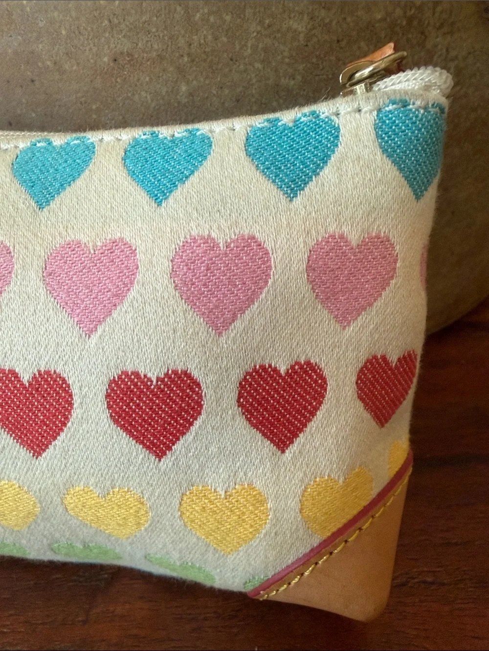 Vintage Y2K, Dooney & Bourke Multicolor Heart Print Canvas, hand wristlet.